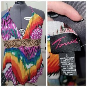 Torrid NWOT Tie Neck multicolor halter top. Size 3
